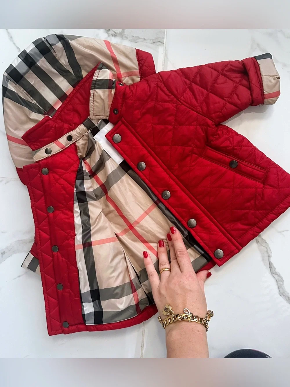 Authentic BURBERRY Baby Boy Girl Hooded Jacket Jamie Red Coat Quilted 3-6 Months